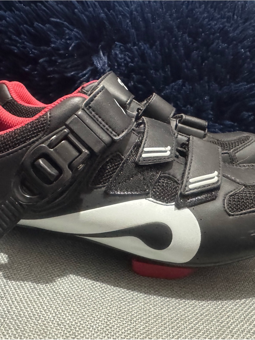 Peloton Black Biking Shoes with Red Lining and White Logo Accent Size 40